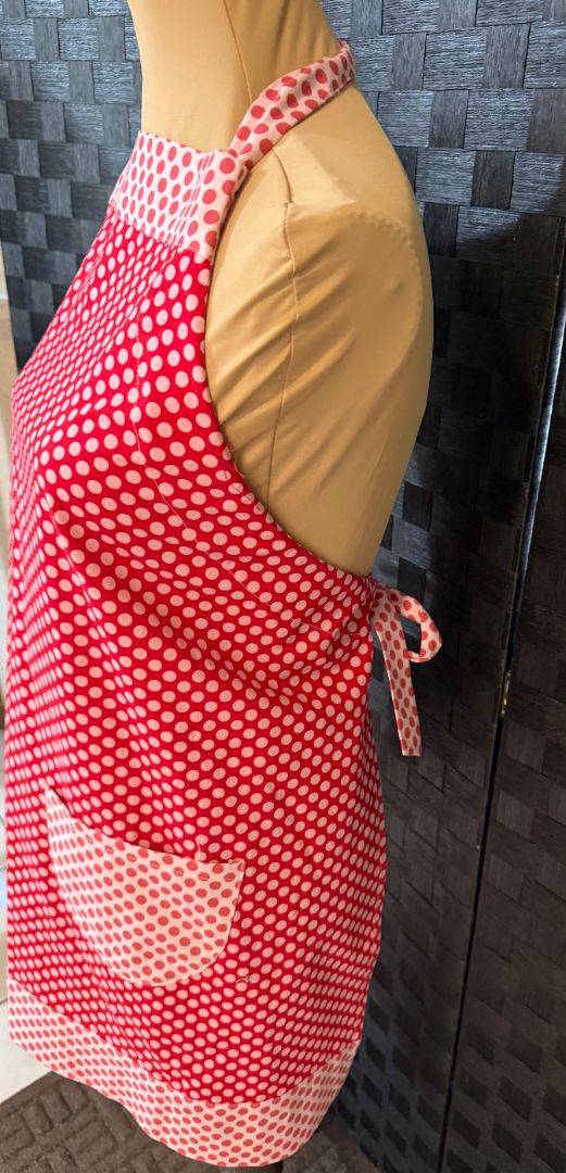 Red and Pink Polkadots Handmade by Kelly Adult Apron, Adjustable