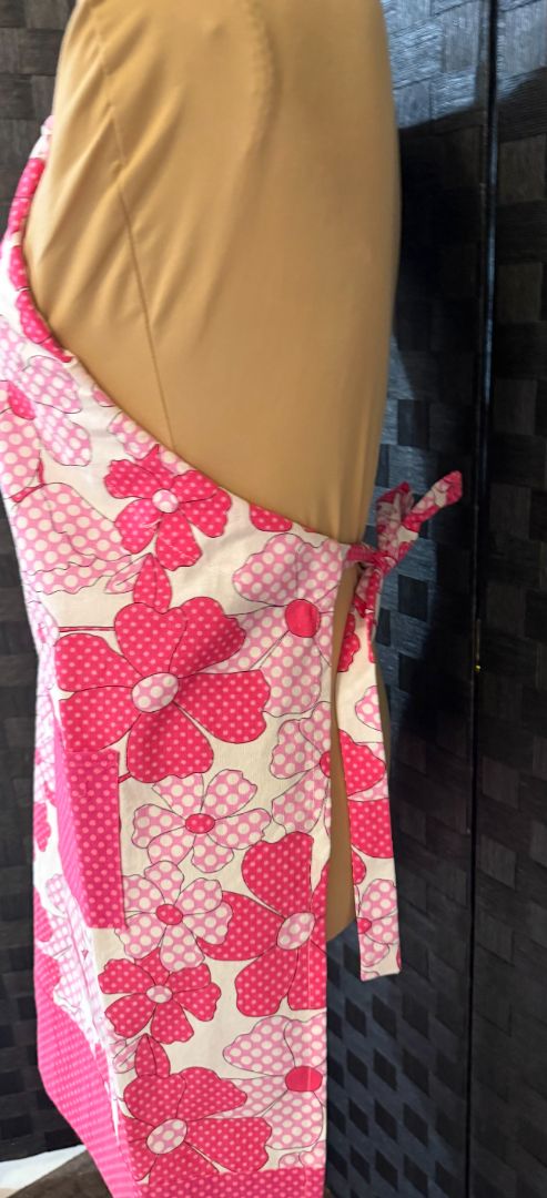 Pink and White Handmade by Kelly Pink and White Large Flower Print Apron, Adjustable
