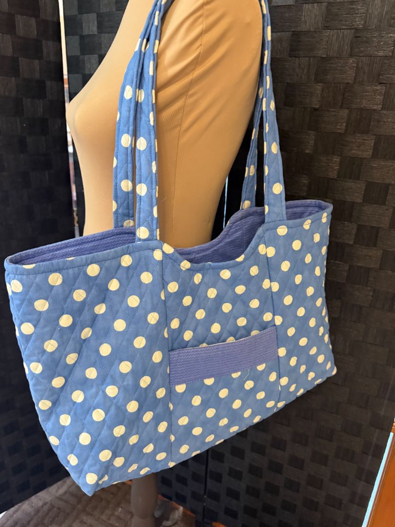 Blue and White Polkadots Handbag Handmade by Kelly Hand Bags, X Large