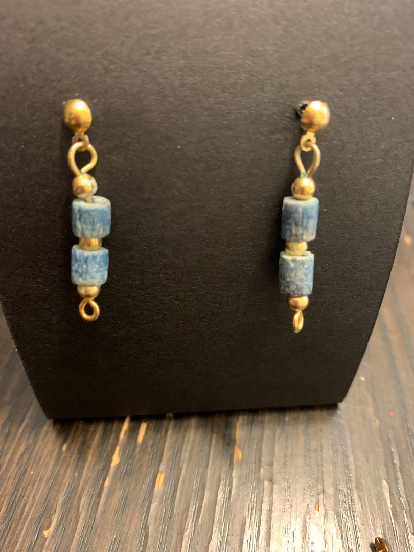 blue/gold azure and gold dangle earrings