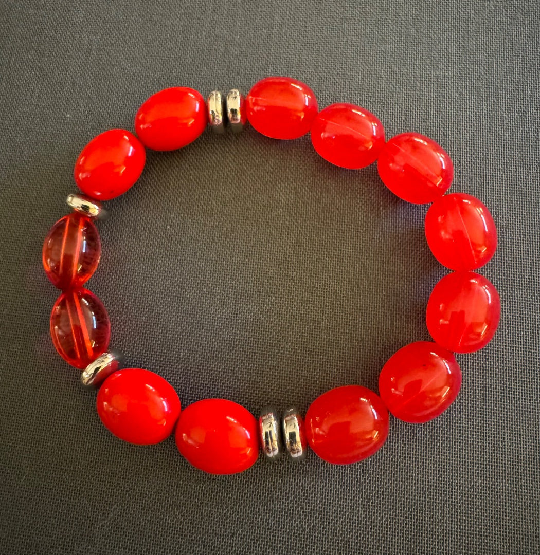 Red big bead stretchy bracelet