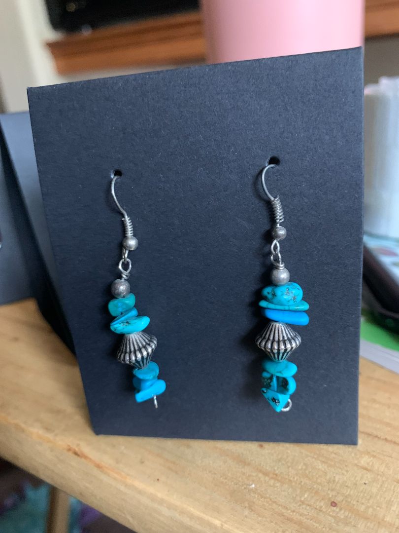 turquoise and silver  turquoise and silver stack earrings