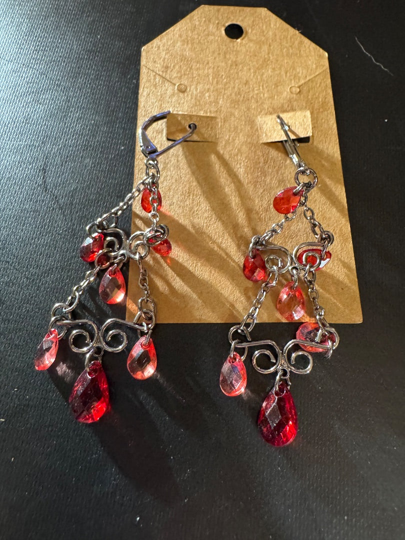 Red chandelier drop earrings