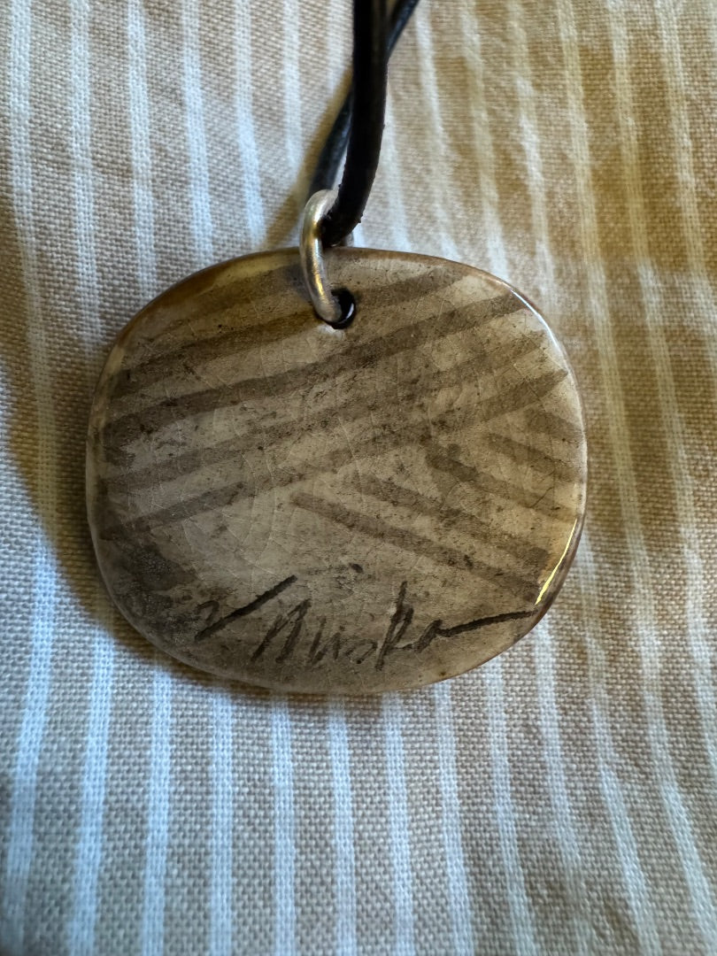 Virginia Miska Signed Ceramic Cat necklace