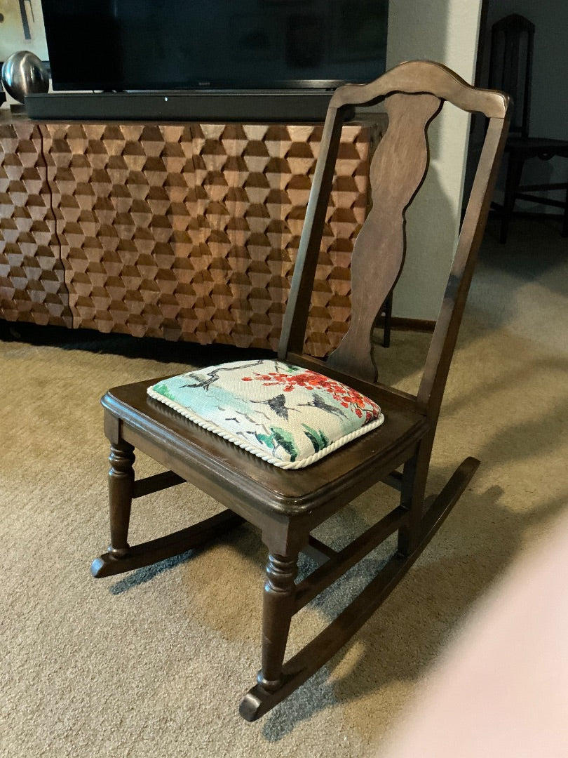 Walnut w/multi color fabric Unknown Small rocker