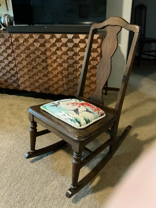 Walnut w/multi color fabric Unknown Small rocker