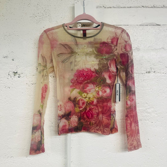 90s/00s "Just in Time" Floral Mesh Top, S/M