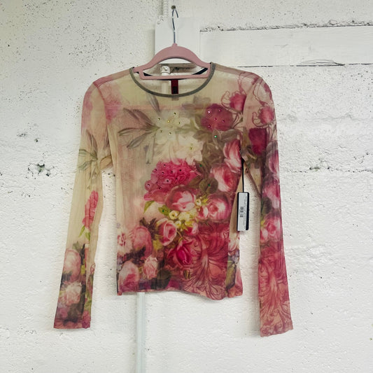 90s/00s "Just in Time" Floral Mesh Top, S/M