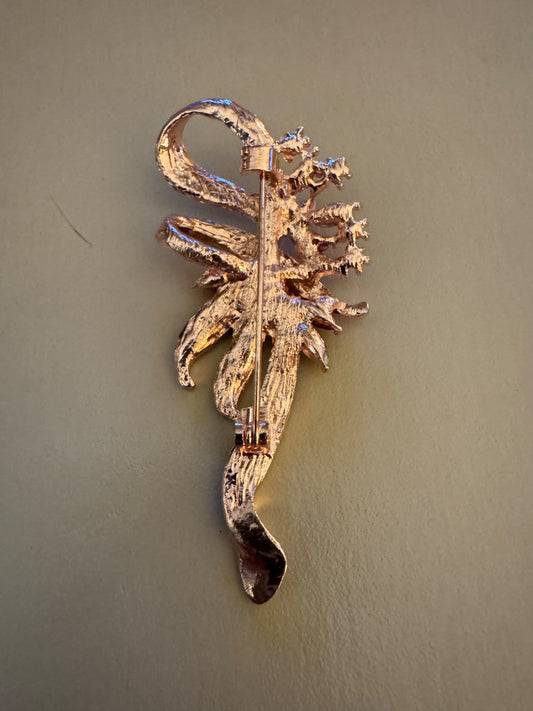 Pink clear goldtone bouquet brooch