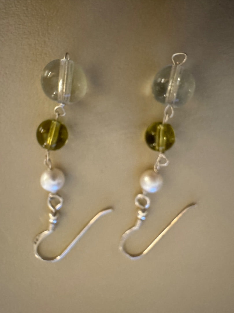 White/green dangle earrings