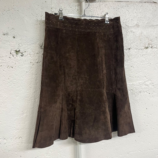CAbi Suede Leather Kick Flare Skirt, 4/S