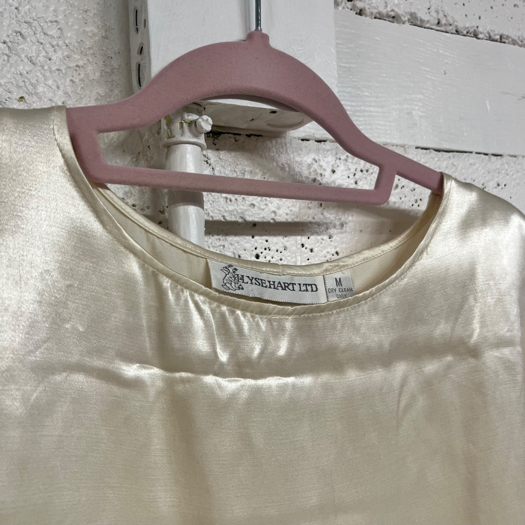 80s/90s Ivory Silk Blouse, M/L