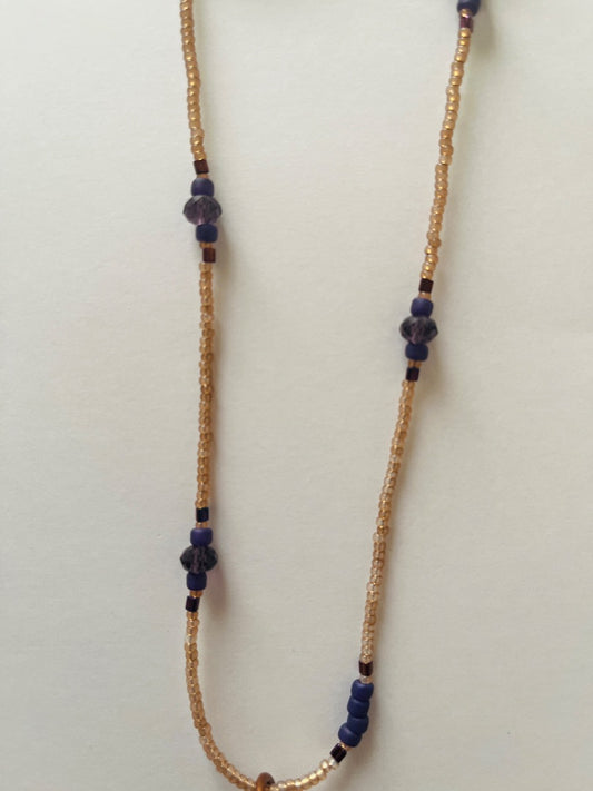 13" Glass Beaded Necklace, Copper Wired Quartz Crystal. Jewelry