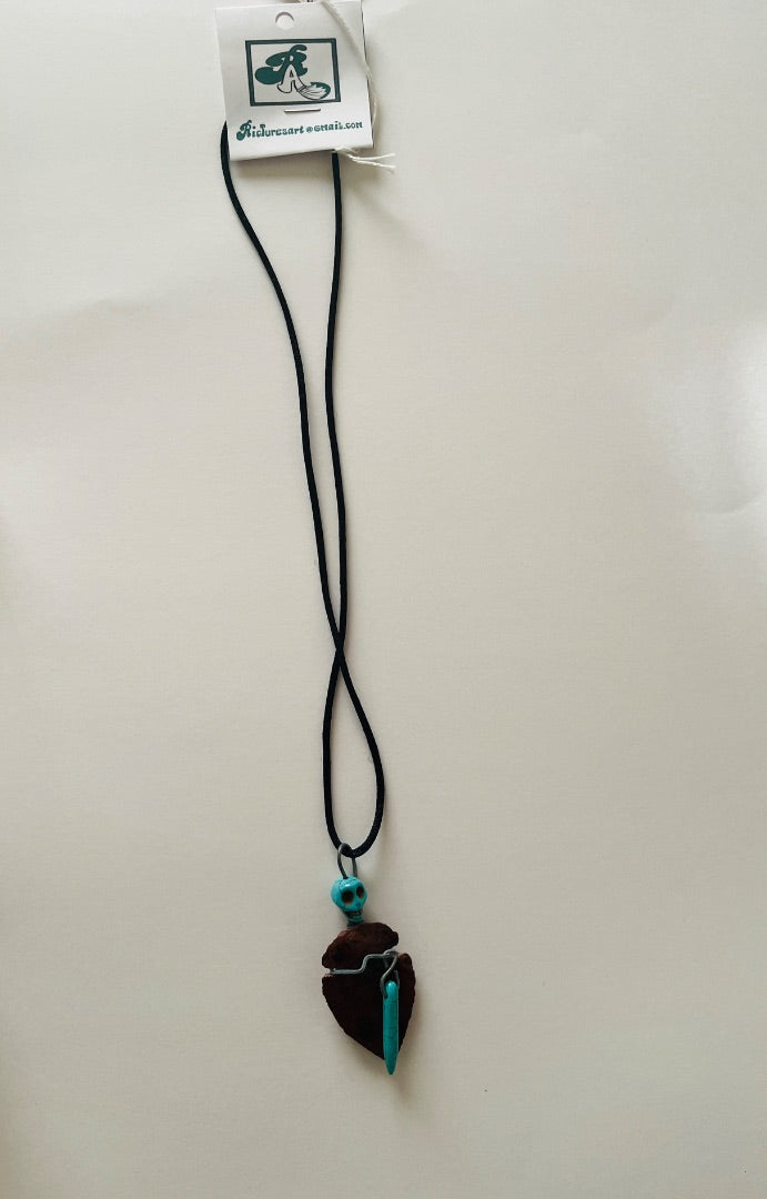 20" Black Cord, Glass Arrowhead with Turquoise Shull & Spear. Jewelry
