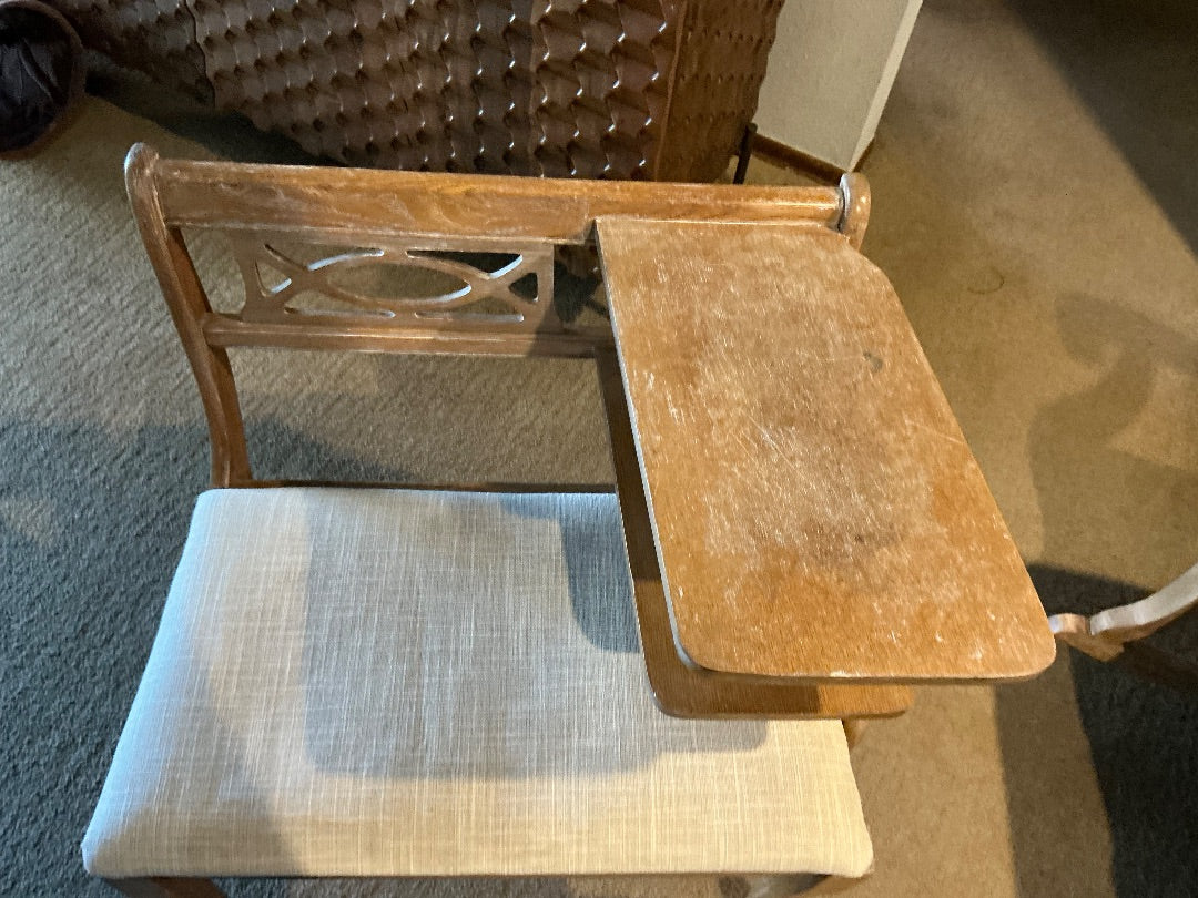 Oak with cream fabric Phone bench, 27w x 19d x 30h