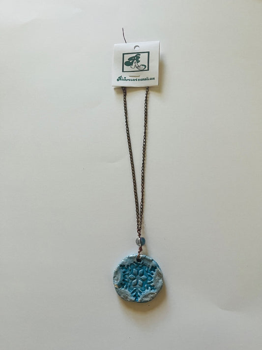 14" Chain, Glass Bead & Kiln Fired Ceramic Snowflake.Jewelry