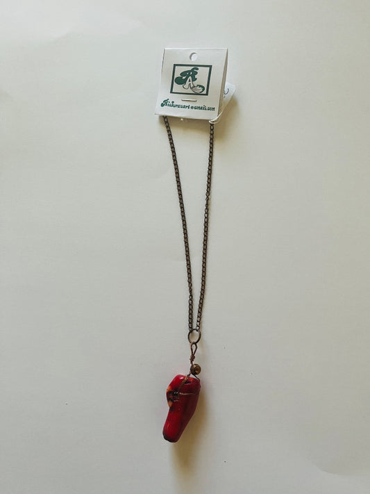 14" Chain, Copper Wired Wrapped Red Jade. Jewelry