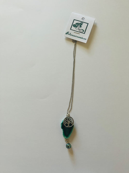 12" Chain, Green Geode Slice, Glass Bead & Tree. Jewelry