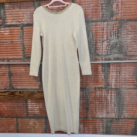 80s Hand-Beaded V-Back Dress, 8/M/L