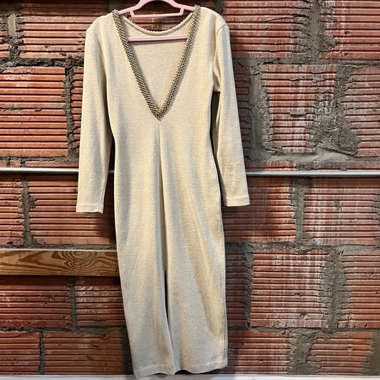 80s Hand-Beaded V-Back Dress, 8/M/L