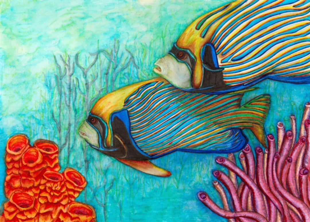 Angel fish love print was created with watercolors and ink. Print, 5x7