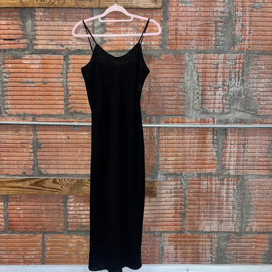 90s Sheer Black Maxi Slip Dress, 6/S