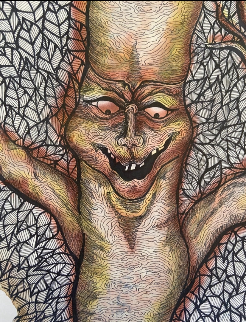 Barking up a tree Prin. Original was created with acrylic paint and ink. Print, 8x10