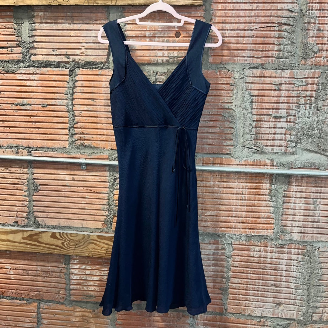 Y2K Silk Shell Navy Formal Dress, S