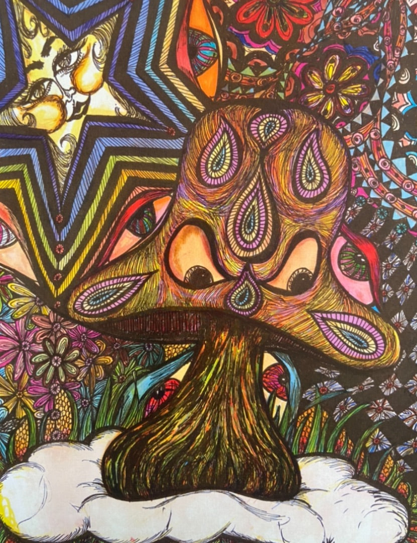 Mushroom Cloud Print. Original was created in ink. Print, 5x7