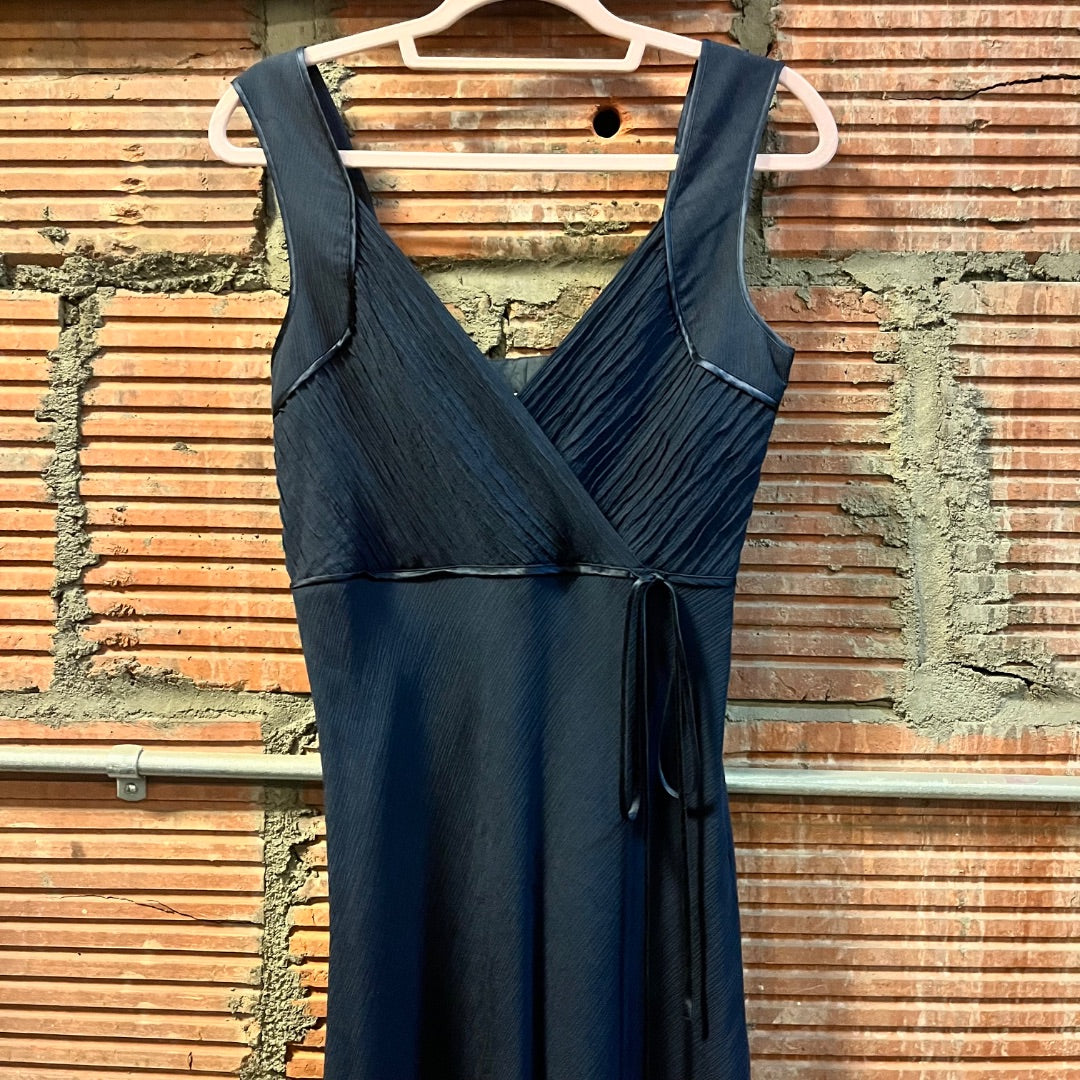 Y2K Silk Shell Navy Formal Dress, S