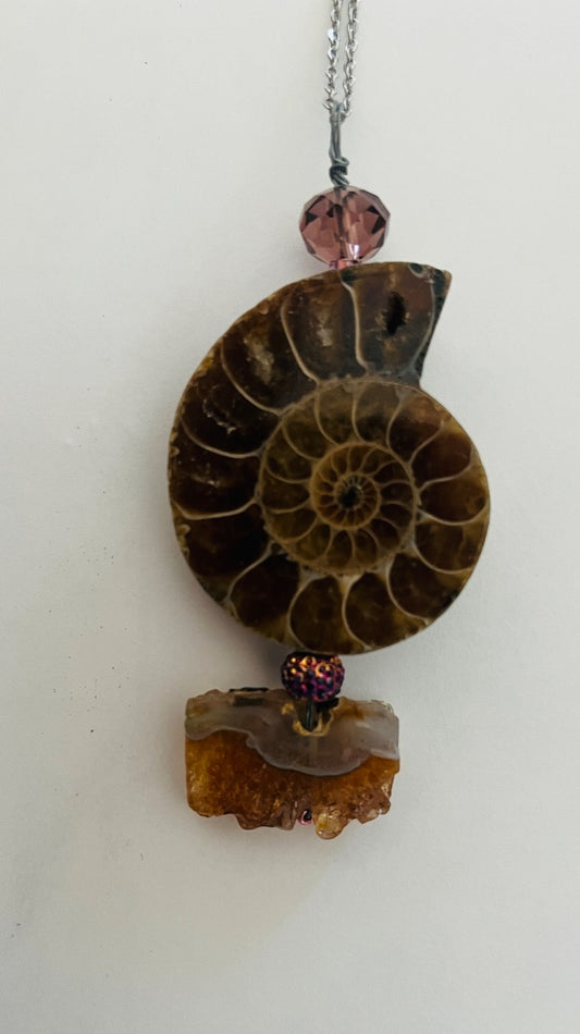 14" Chain, Ammonite with Geode Slice. Jewelry