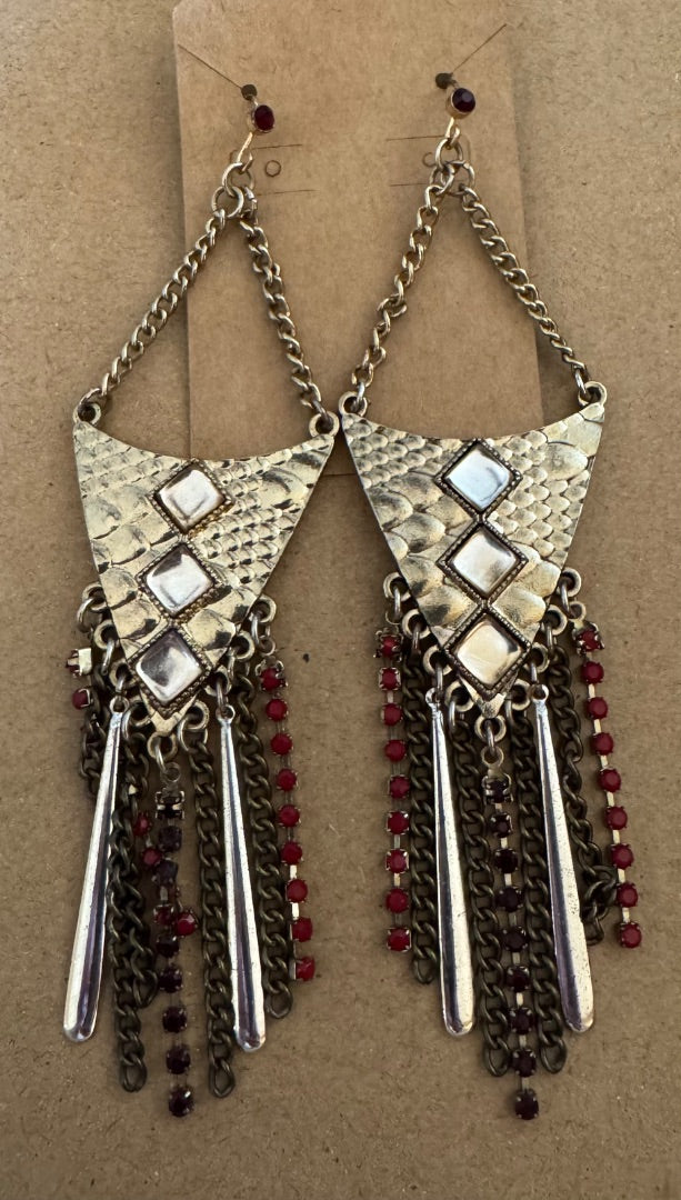 Dangle Red bead ST unique earrings