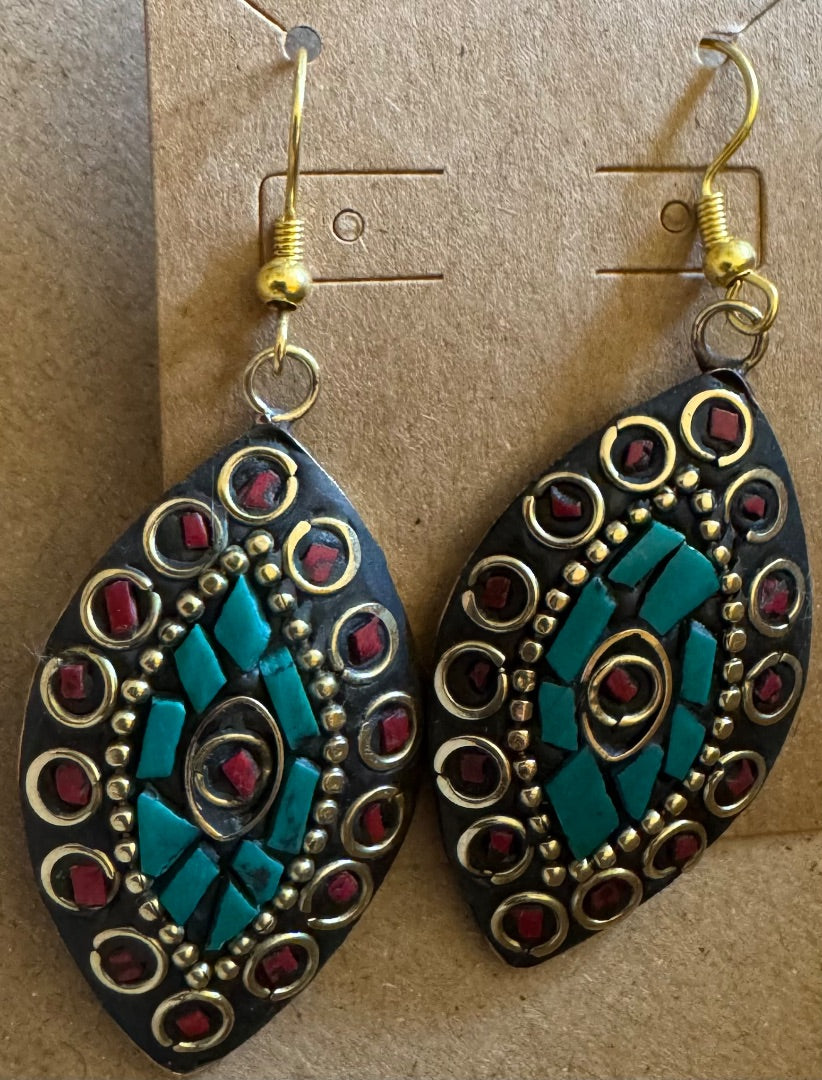 RedblackturqGTcolor dangle earrings