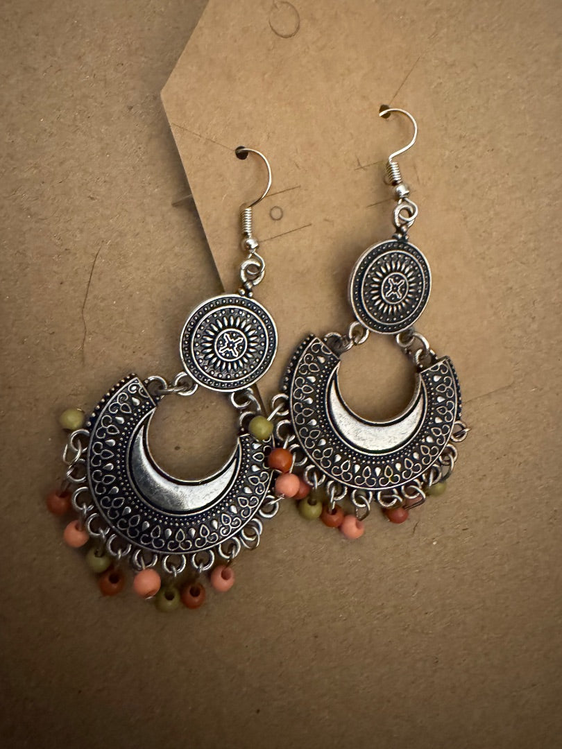 ST gunmetal orange circle dangle earrings