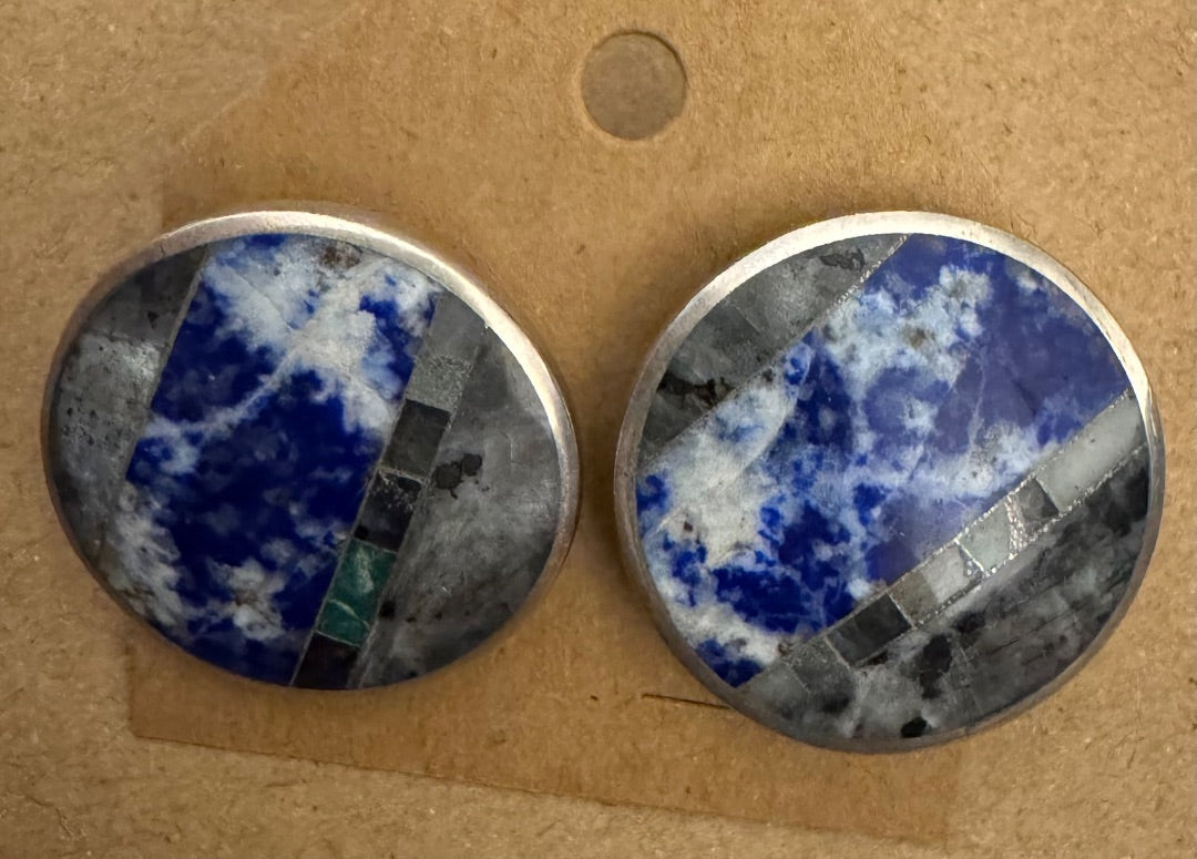 Circlebluestoneinlay stud earrings