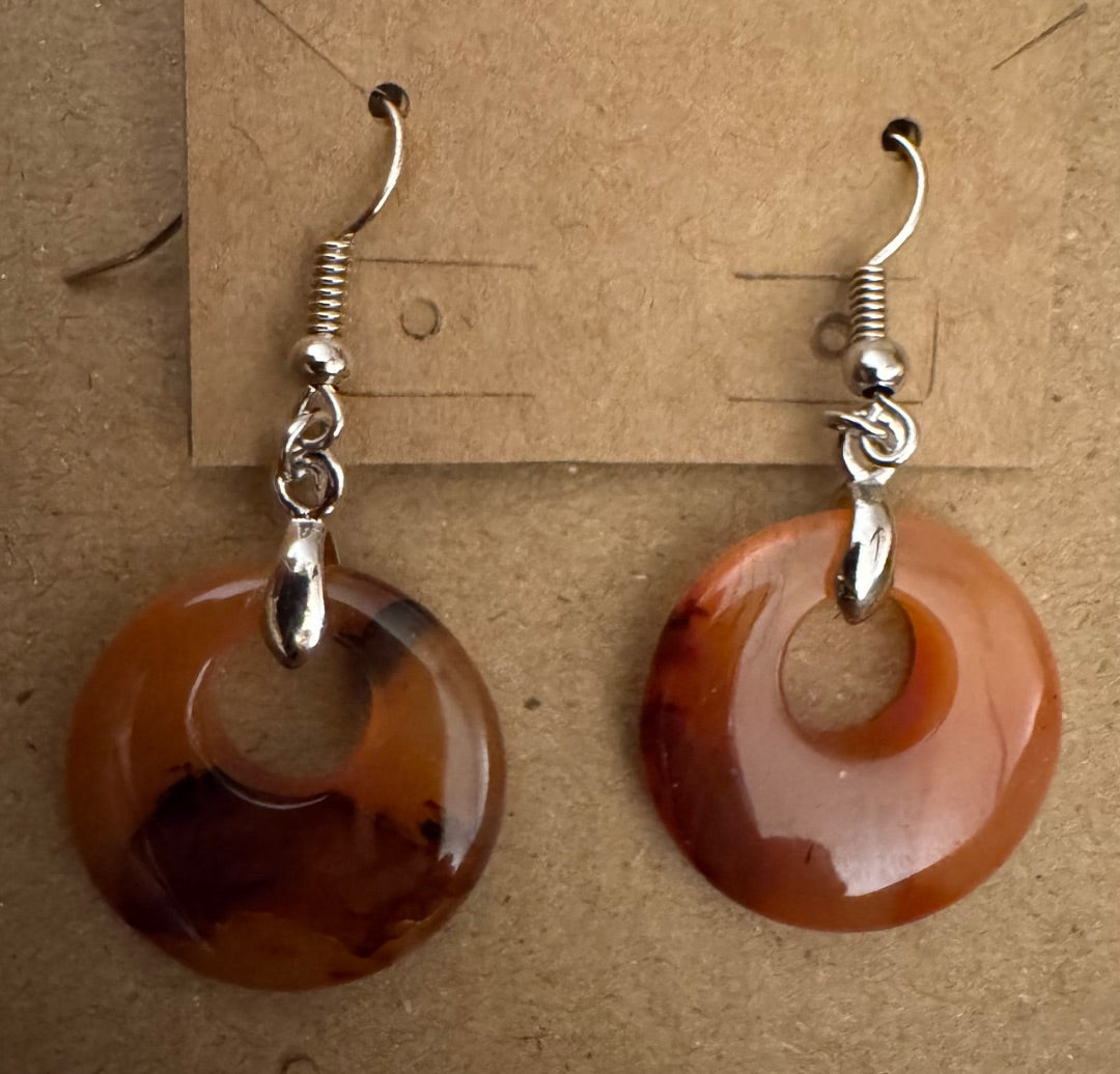 Amber color circle hoop drop earrings
