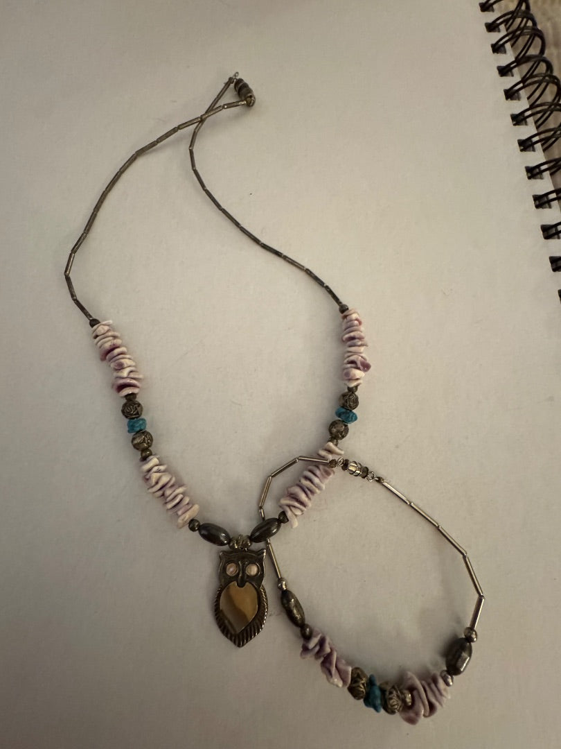 Liquid silver owl necklace and bracelet