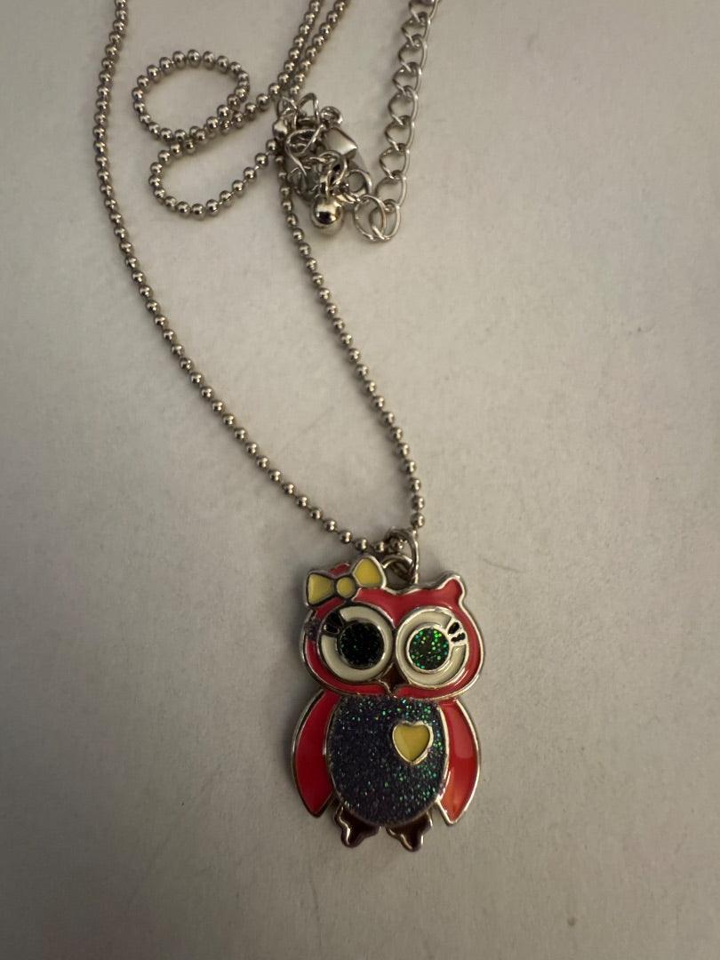 K pink owl necklace