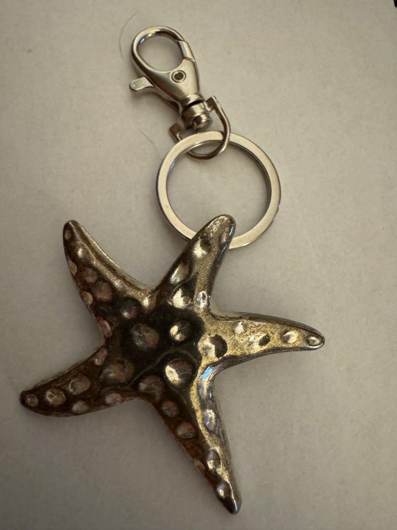 Large Starfish silvertone purse charm key chain