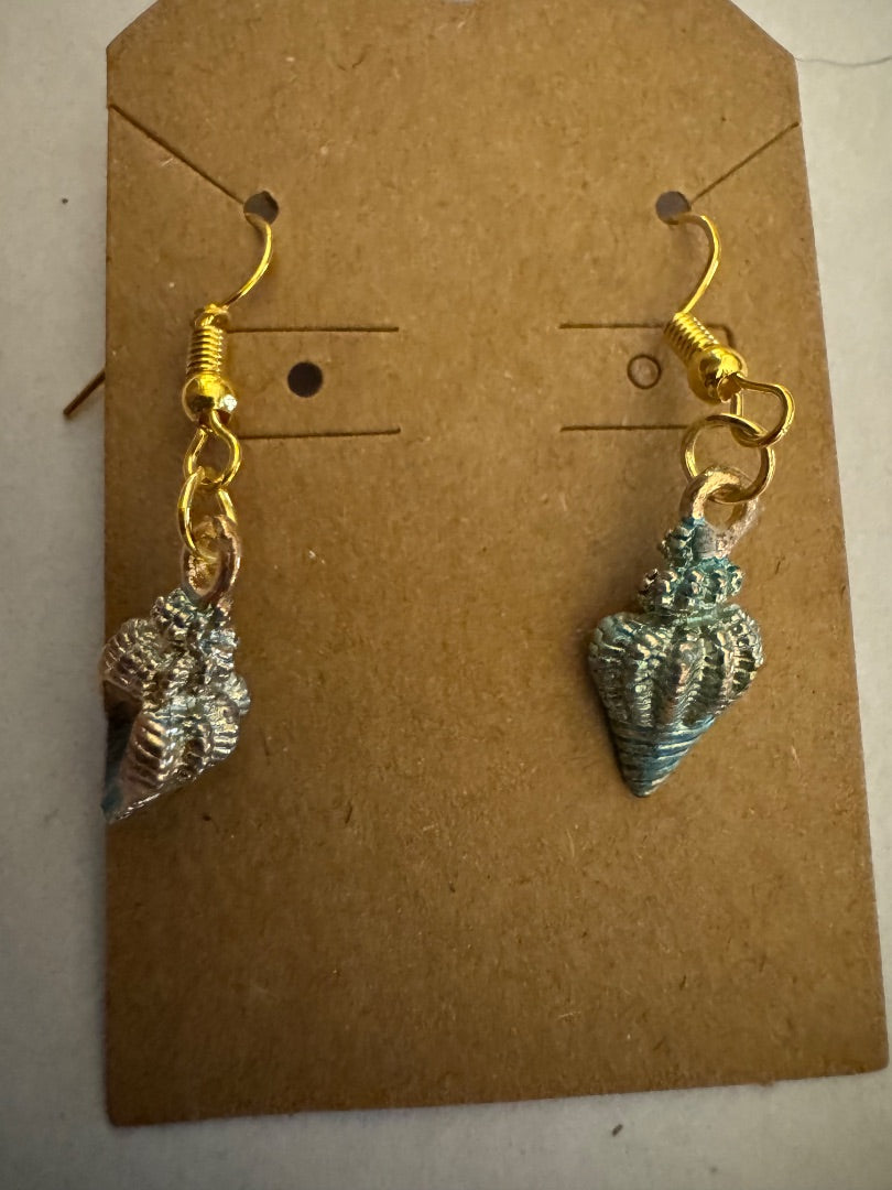 Small blue seashell dangle earrings