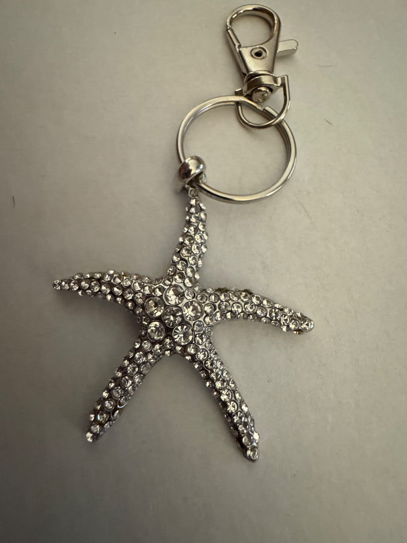 Spiny starfish silver tone purse charm key chain