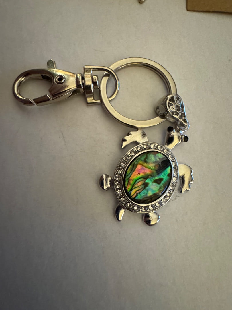 Fx abalone turtle silver tone purse charm key chain