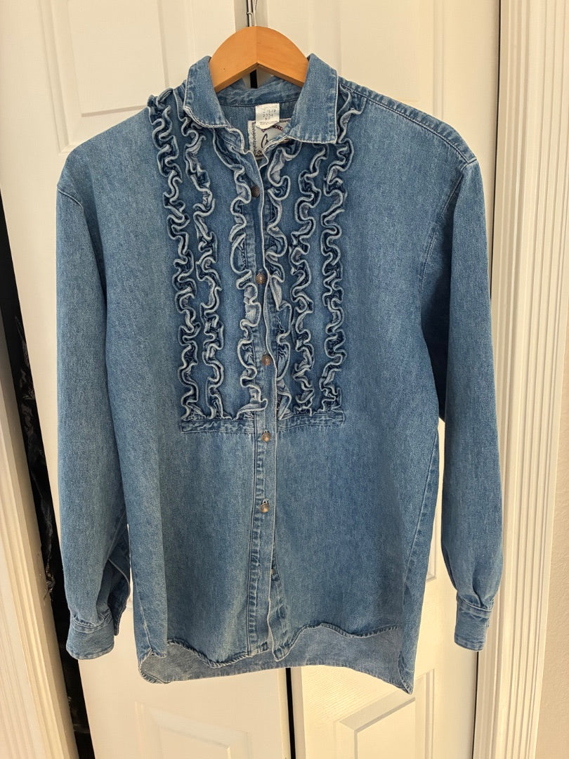 Vintage ruffled denim shirt, L