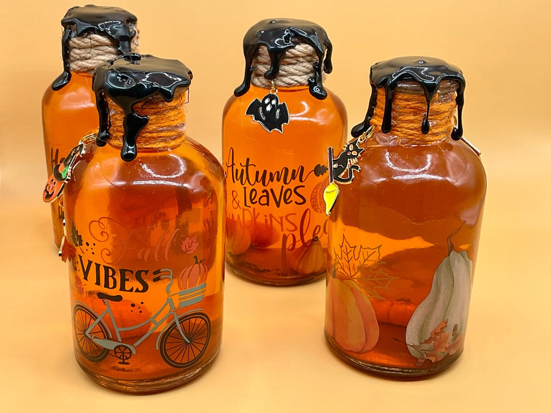Orange and Black Handmade Color-Changing Fall Bottles