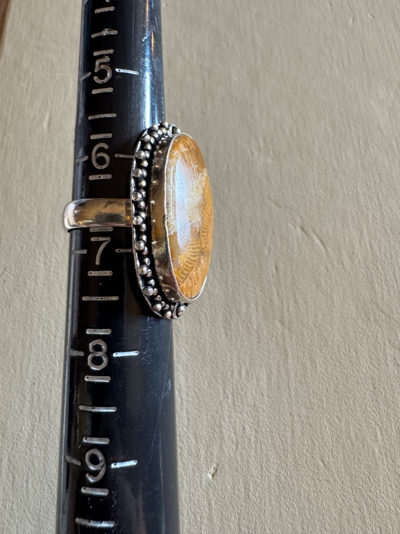 Mexican birdseye silver tone ring 6 3/4