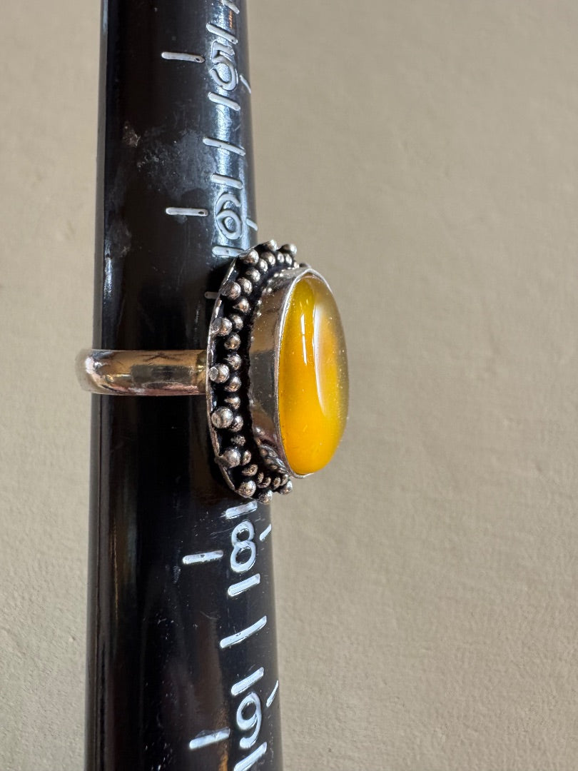 Yellow stone silvertone ring 7
