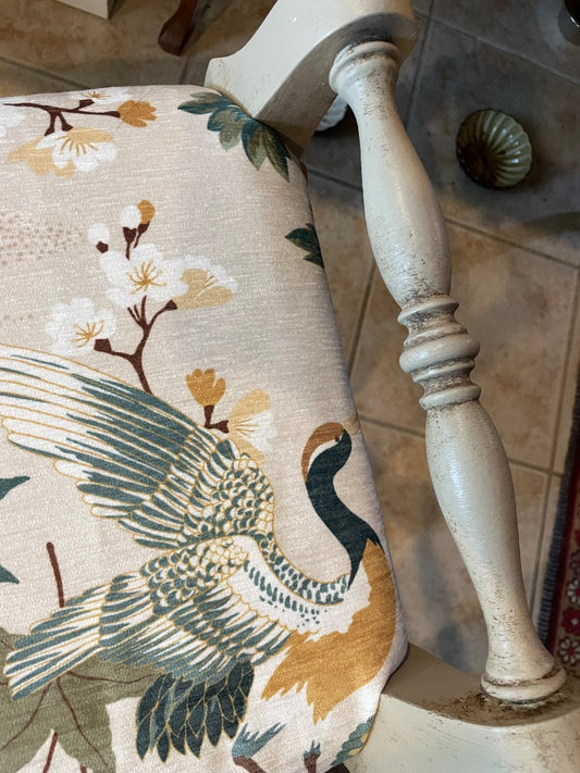 Cream with multi color fabric Painted bench