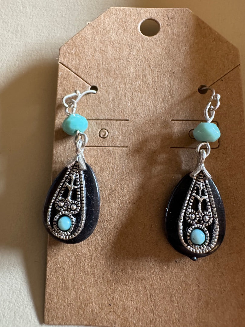 Avon Owl faux turq bead dangle earrings