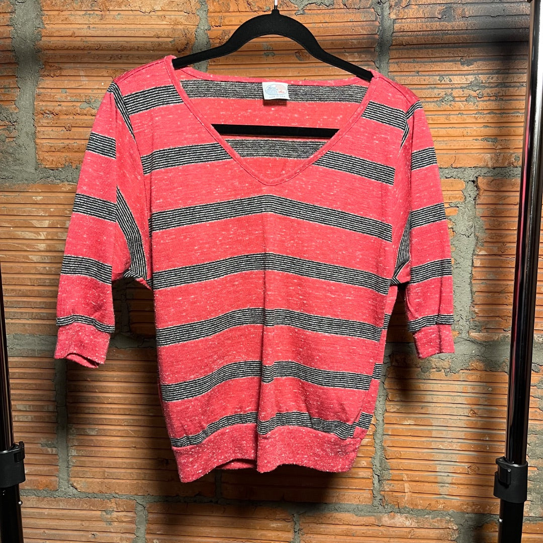 80s Hot Pink Striped Tee, M