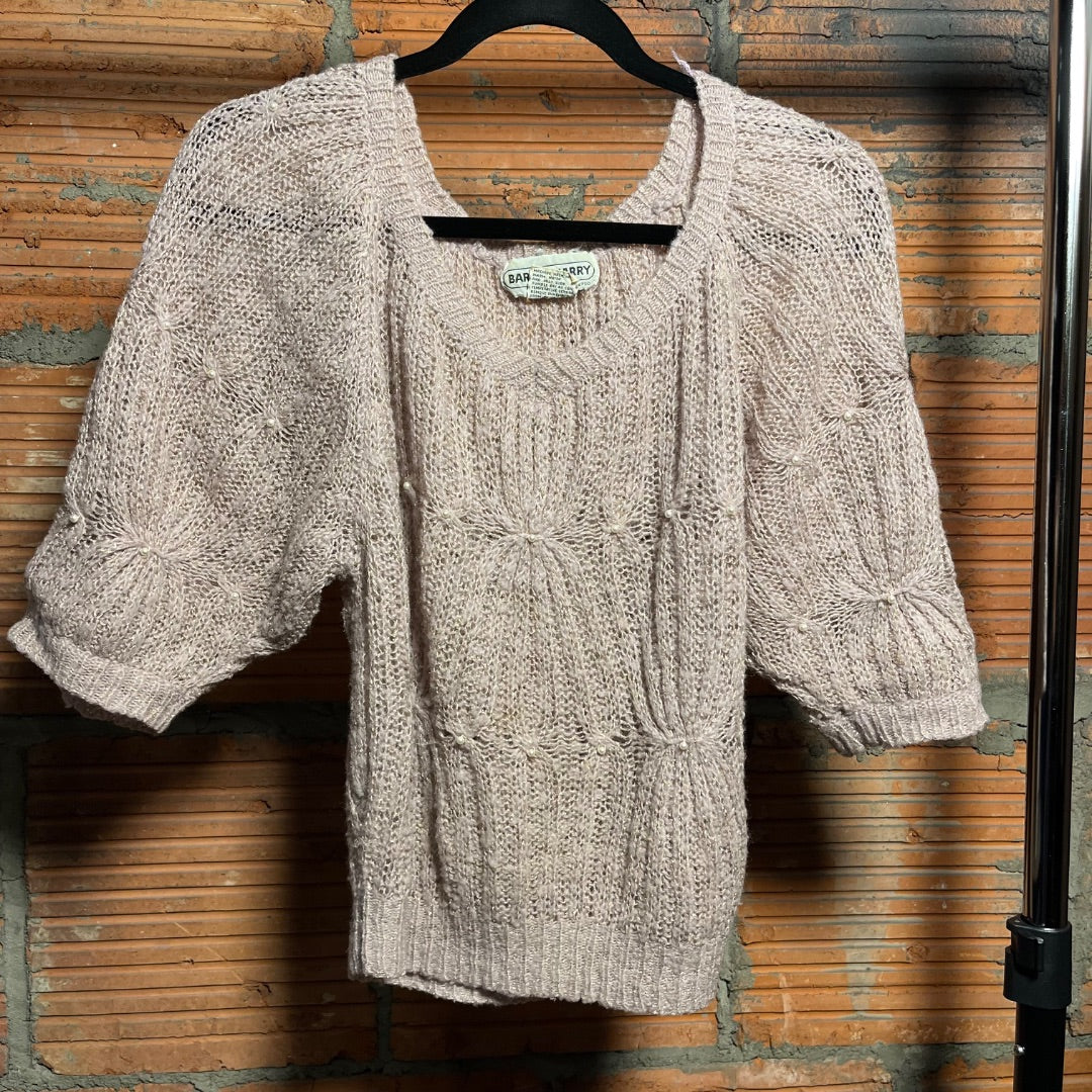 80s Crochet-Knit Pearl Top, M